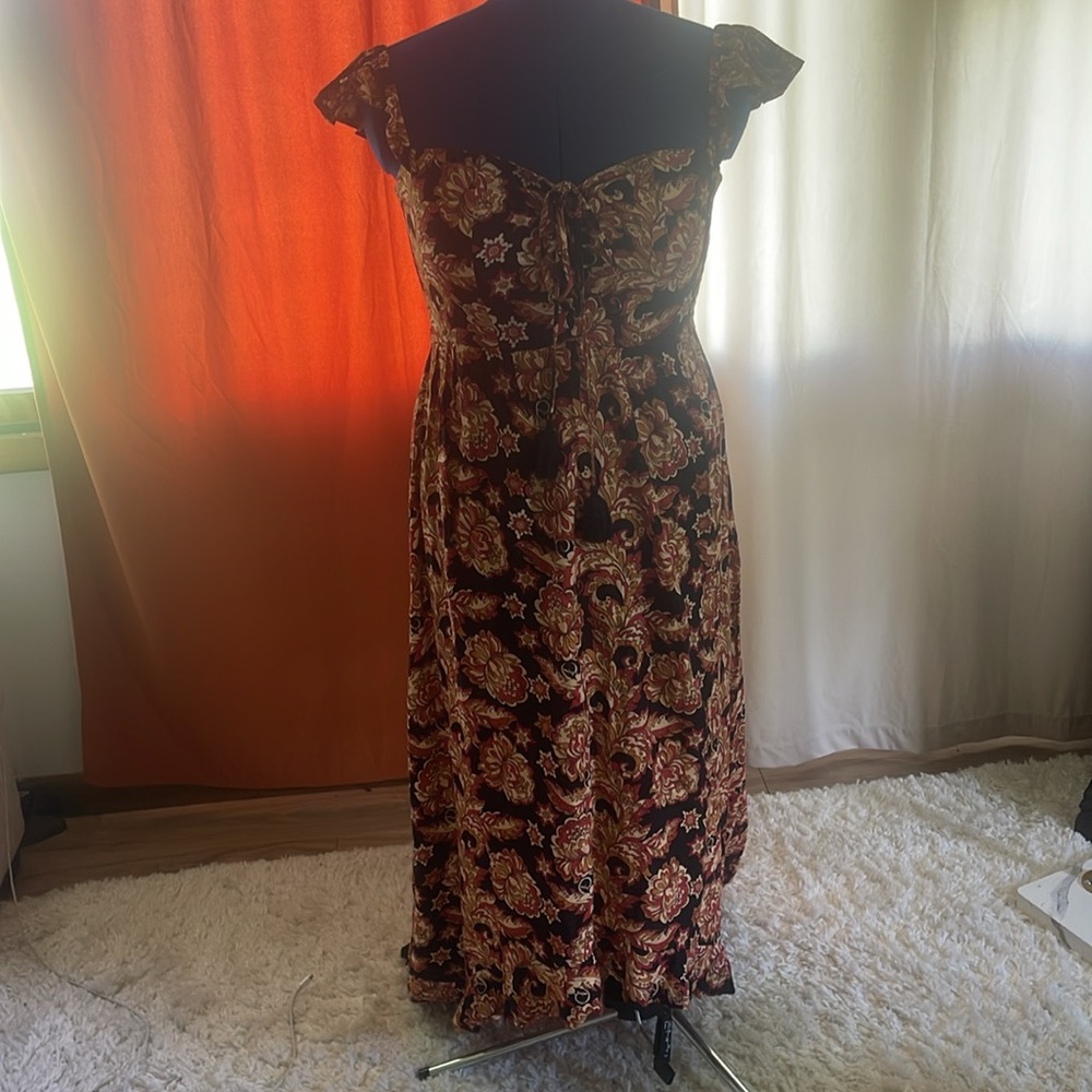 Tiare Hawaii Boho Maxi Dress Size Small Off Shoulder Handmade Bali Floral Print